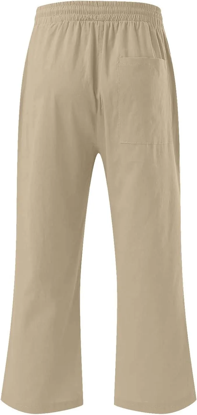 Womens Linen Capri Pants Summer Casual Capris with Pockets Comfy Palazzo Short Trousers High Waisted Cropped Pants
