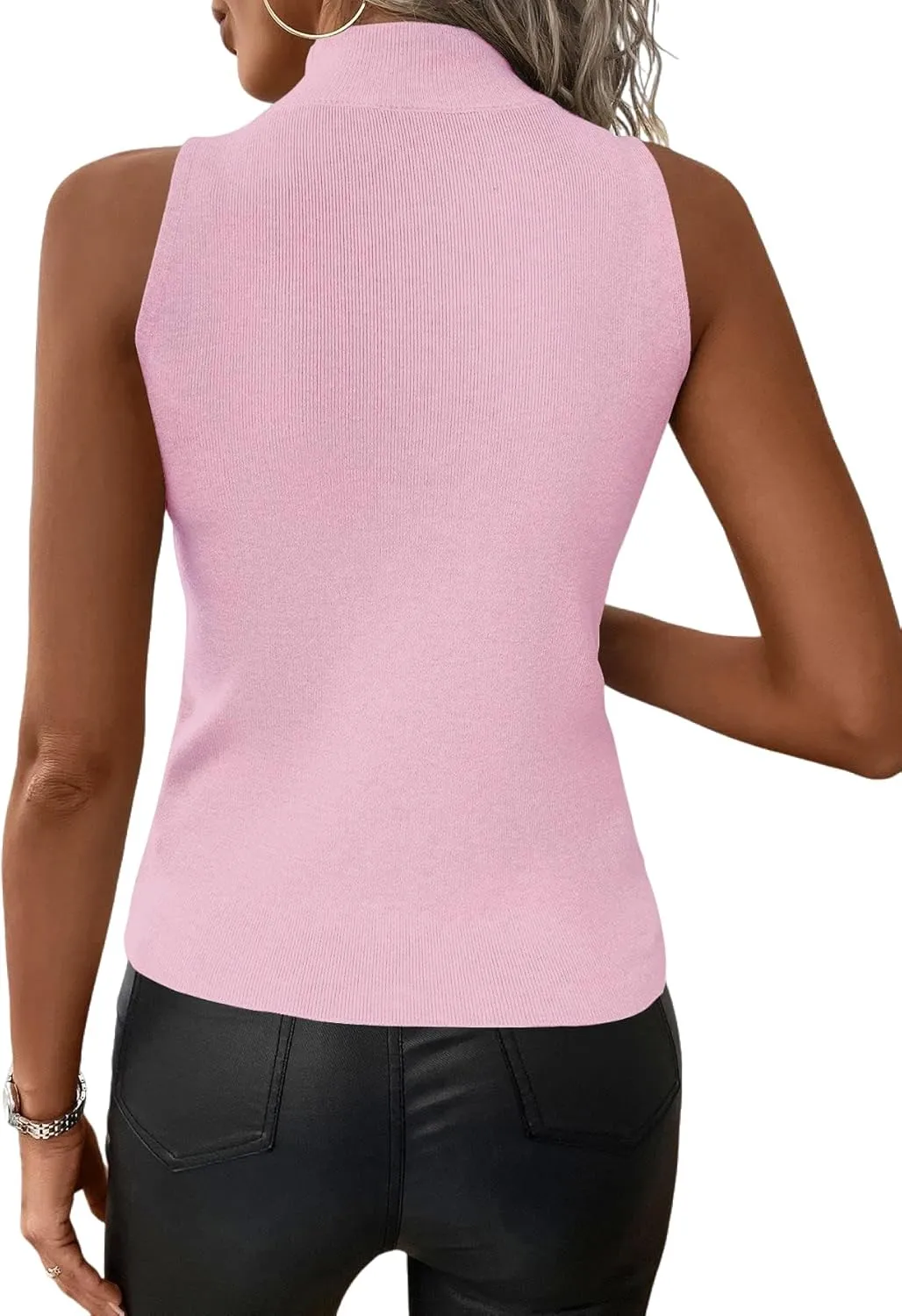 Women's Mock Turtle Neck Tank Tops Slim Fit Ribbed Knit Sleeveless Tops Casual Cami Vest Shirts