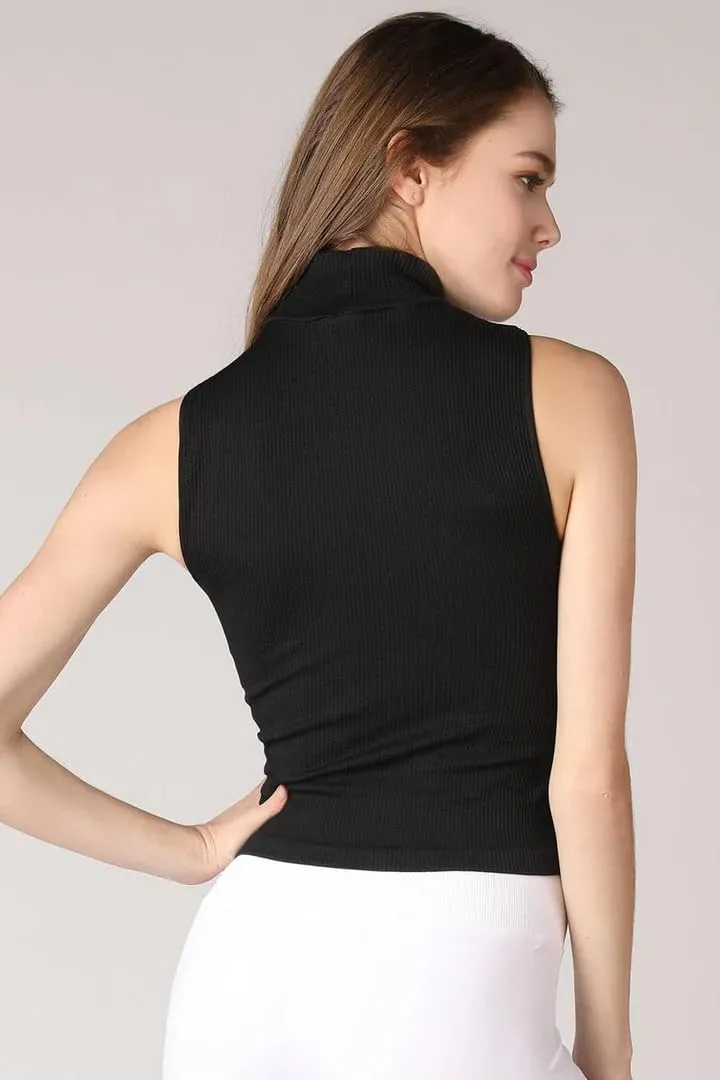 Women's Mock Turtle Neck Tank Tops Slim Fit Ribbed Knit Sleeveless Tops Casual Cami Vest Shirts