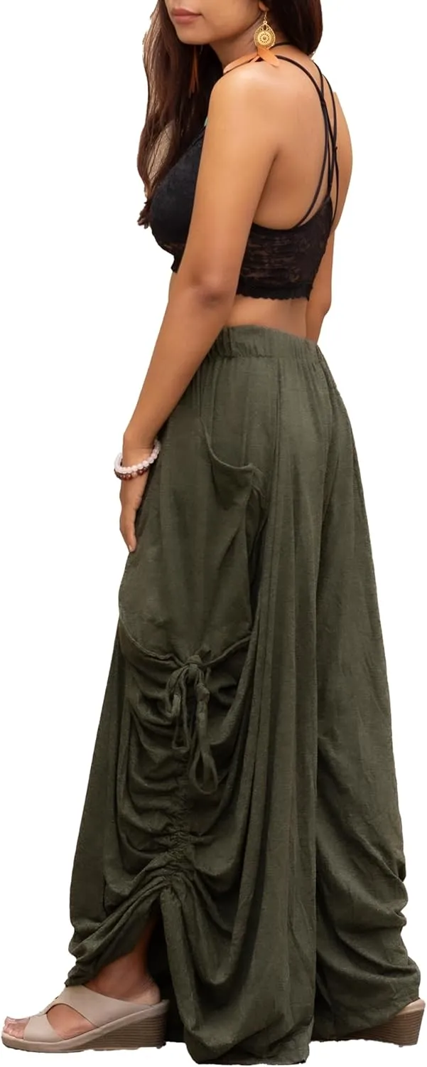 Women's Palazzo Pants Wide Leg Lounge Convertible Maxi Skirt with Pockets Casual Comfy Trouser