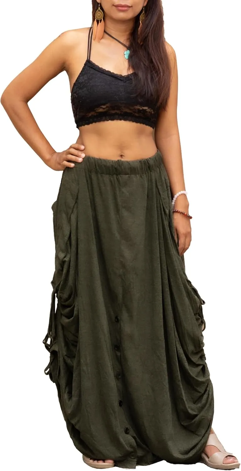 Women's Palazzo Pants Wide Leg Lounge Convertible Maxi Skirt with Pockets Casual Comfy Trouser