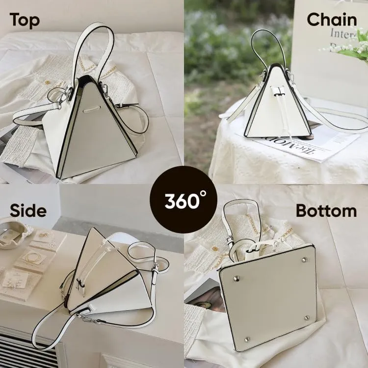 Women's Pu Leather Evening Clutch & Crossbody Bag - Unique Top Handle Triangle Satchel for Daily Use