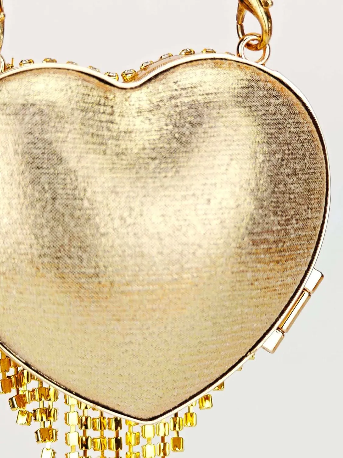 Women's Rhinestone Fringe Heart Shaped Handbag Evening Mini Clutch Purses with Chain Strap