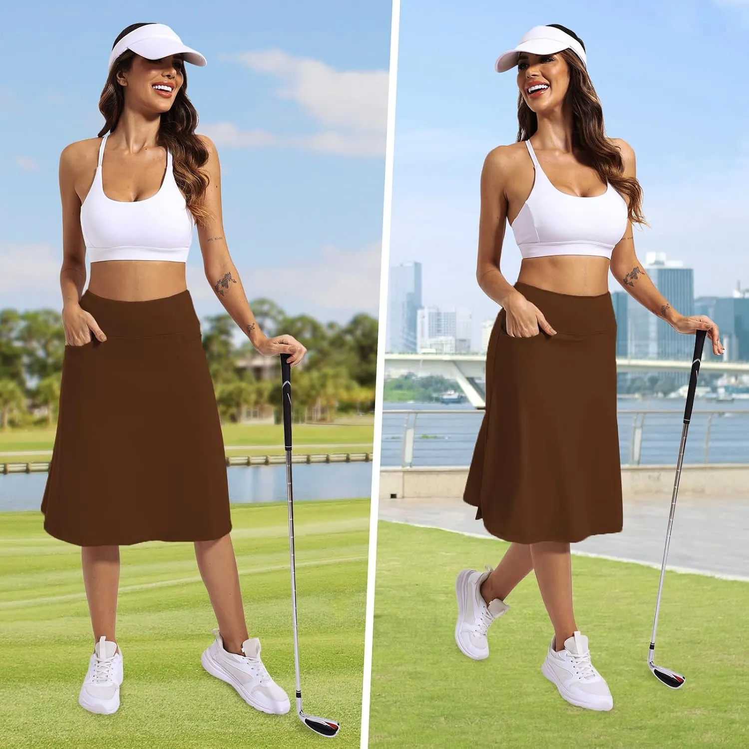 Womens Skorts Modest Knee Length Skirts Athletic Midi Active Running Skirt