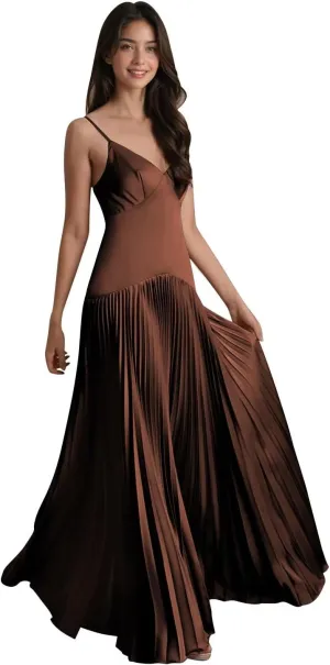 Women's Straps Bridesmaid Dresses Sleeveless Corset Satin Pleated Formal Dress 2025 LN111