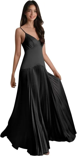 Women's Straps Bridesmaid Dresses Sleeveless Corset Satin Pleated Formal Dress 2025 LN111