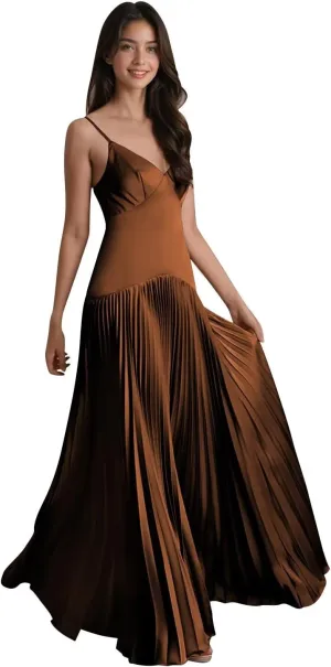 Women's Straps Bridesmaid Dresses Sleeveless Corset Satin Pleated Formal Dress 2025 LN111