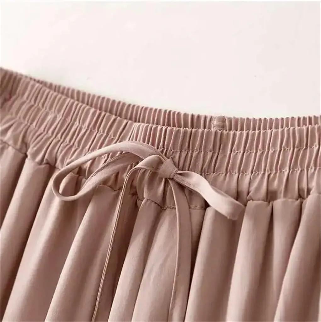 Women's Summer Cotton Linen Straight-Leg Pants Artistic Vintage Casual Loose-Fit Slim Skort