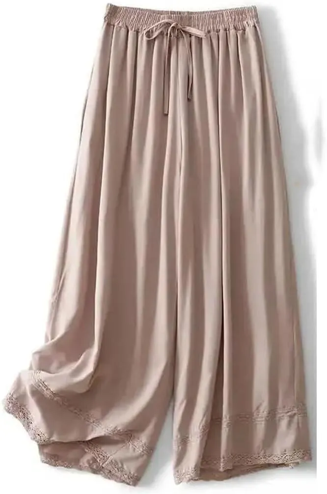Women's Summer Cotton Linen Straight-Leg Pants Artistic Vintage Casual Loose-Fit Slim Skort