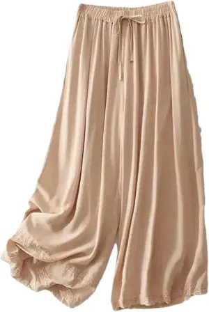 Women's Summer Cotton Linen Straight-Leg Pants Artistic Vintage Casual Loose-Fit Slim Skort