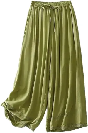 Women's Summer Cotton Linen Straight-Leg Pants Artistic Vintage Casual Loose-Fit Slim Skort