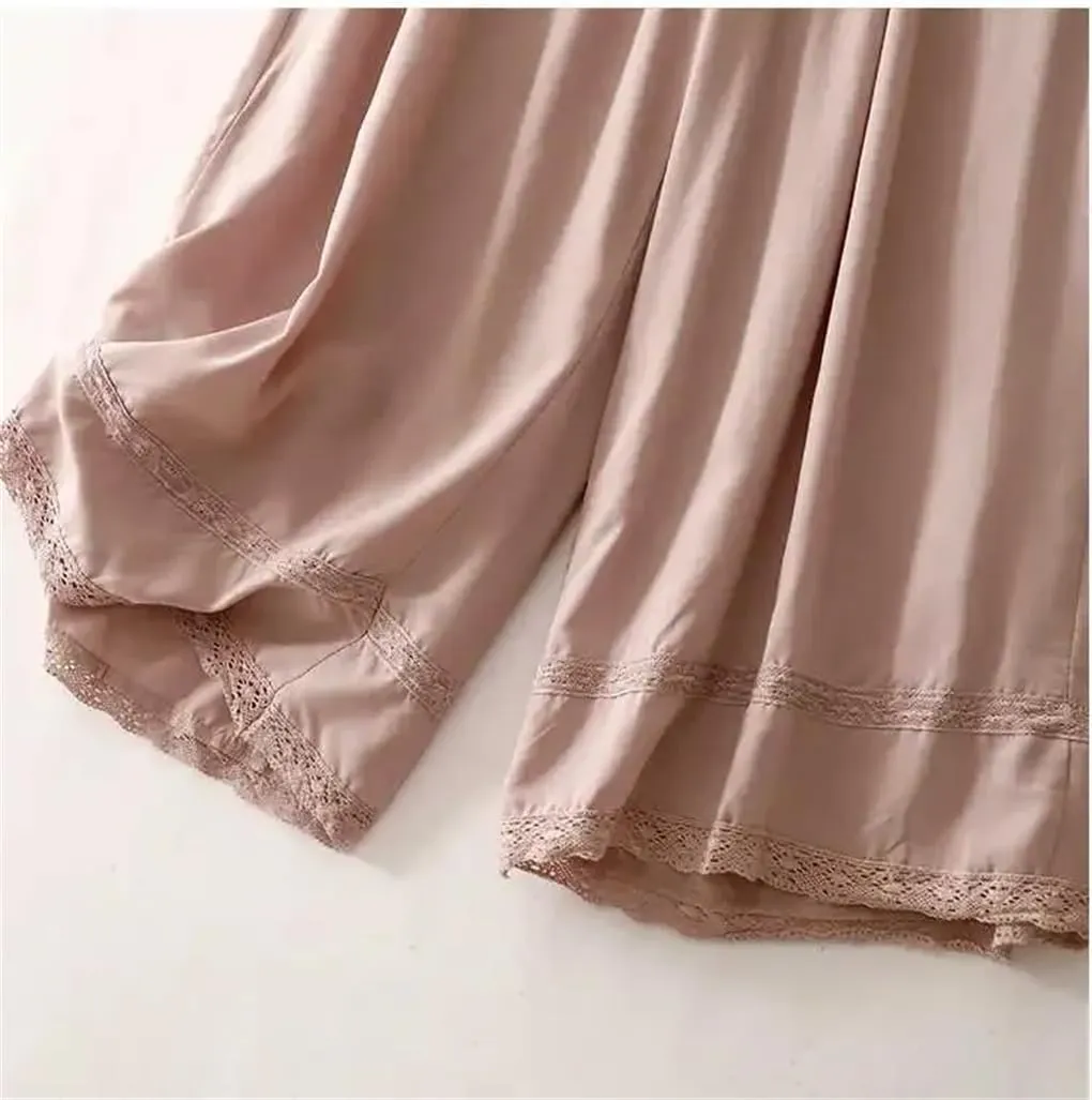 Women's Summer Cotton Linen Straight-Leg Pants Artistic Vintage Casual Loose-Fit Slim Skort