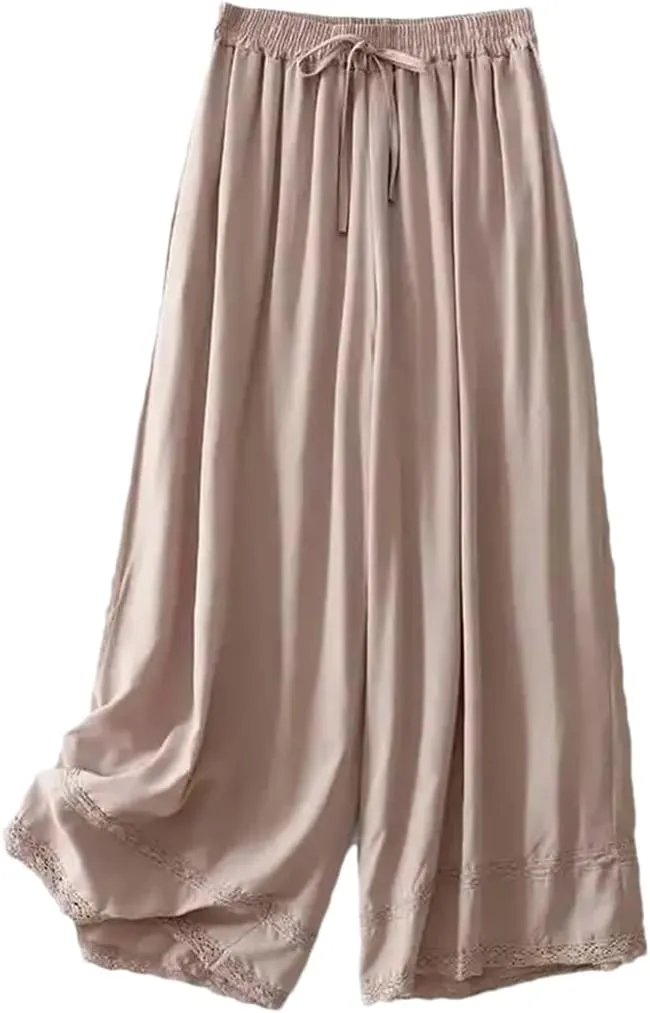 Women's Summer Cotton Linen Straight-Leg Pants Artistic Vintage Casual Loose-Fit Slim Skort