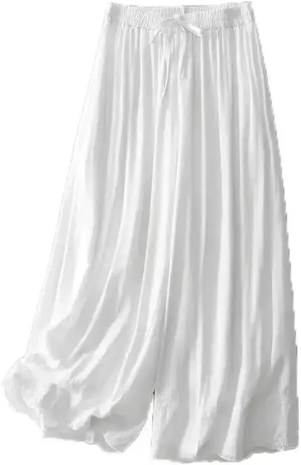 Women's Summer Cotton Linen Straight-Leg Pants Artistic Vintage Casual Loose-Fit Slim Skort