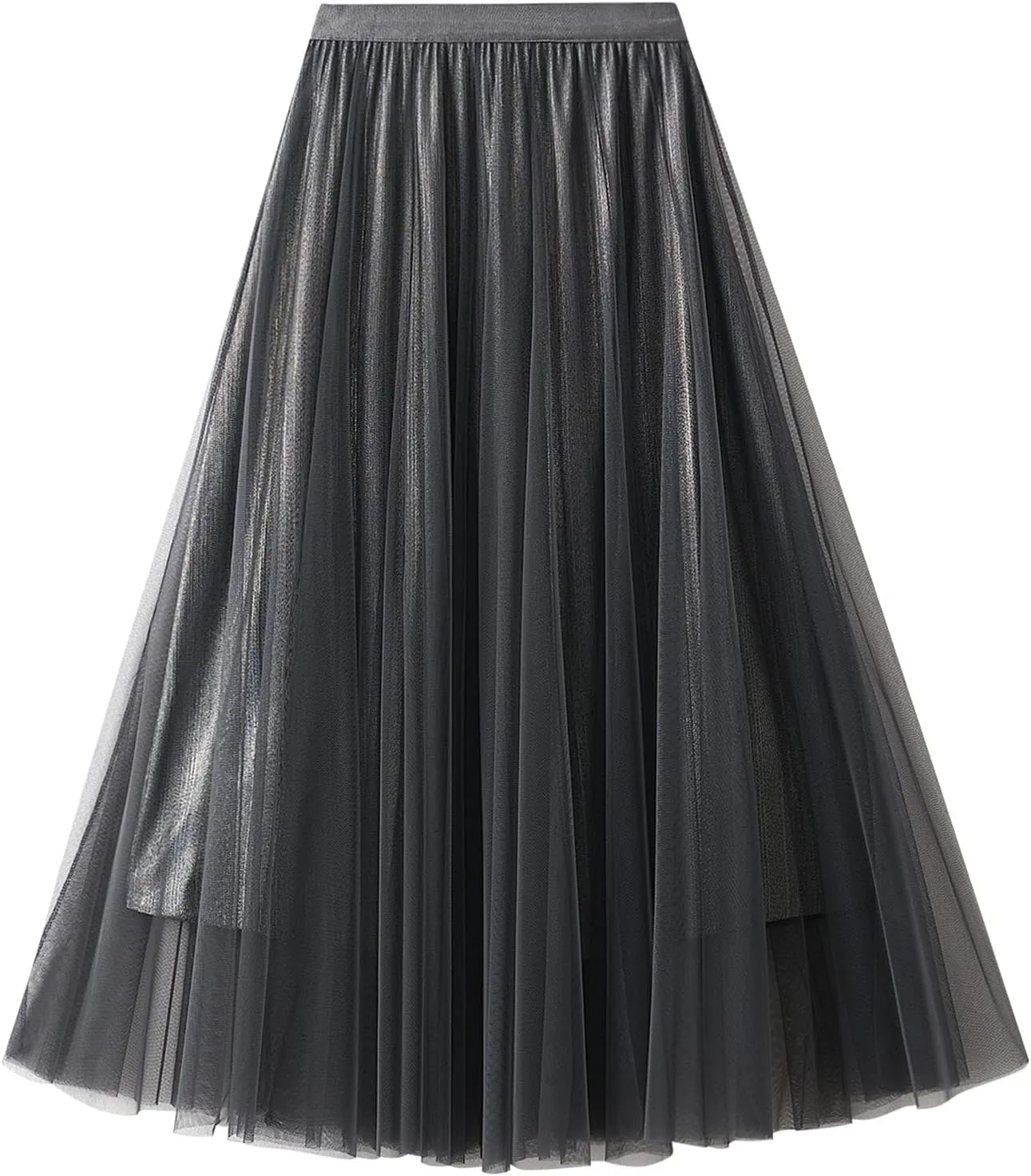 Women's Tulle Skirt Layered Pleated Mesh High Elastic Waist Skirt Flowy A-line Midi Skirt Prom Party Skirt