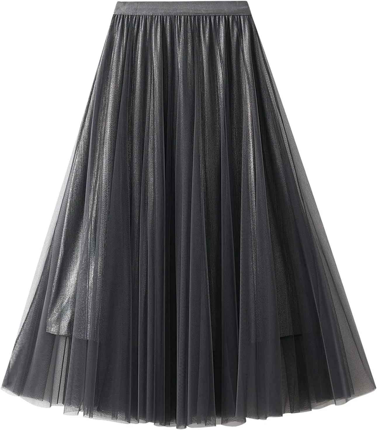 Women's Tulle Skirt Layered Pleated Mesh High Elastic Waist Skirt Flowy A-line Midi Skirt Prom Party Skirt
