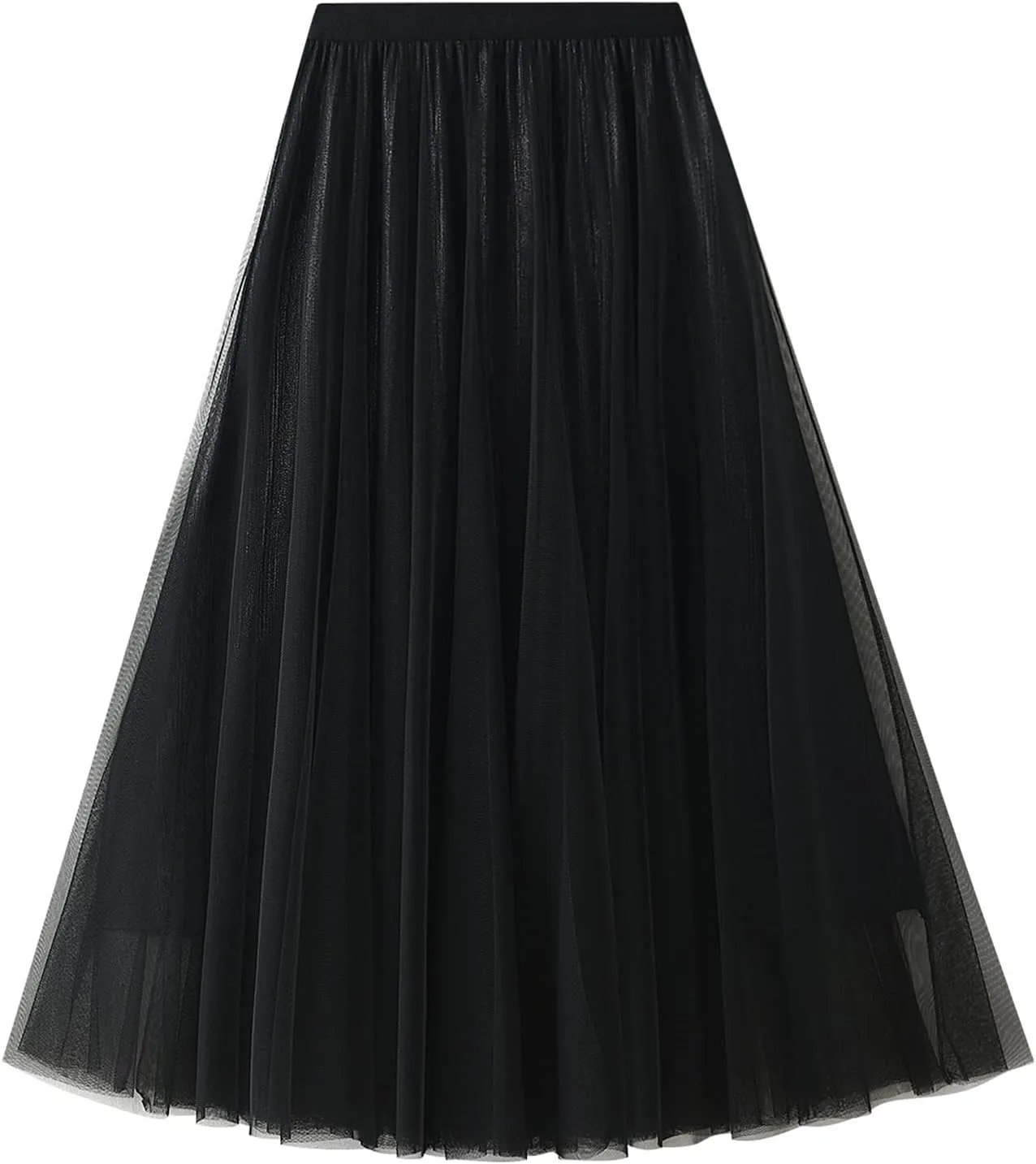 Women's Tulle Skirt Layered Pleated Mesh High Elastic Waist Skirt Flowy A-line Midi Skirt Prom Party Skirt