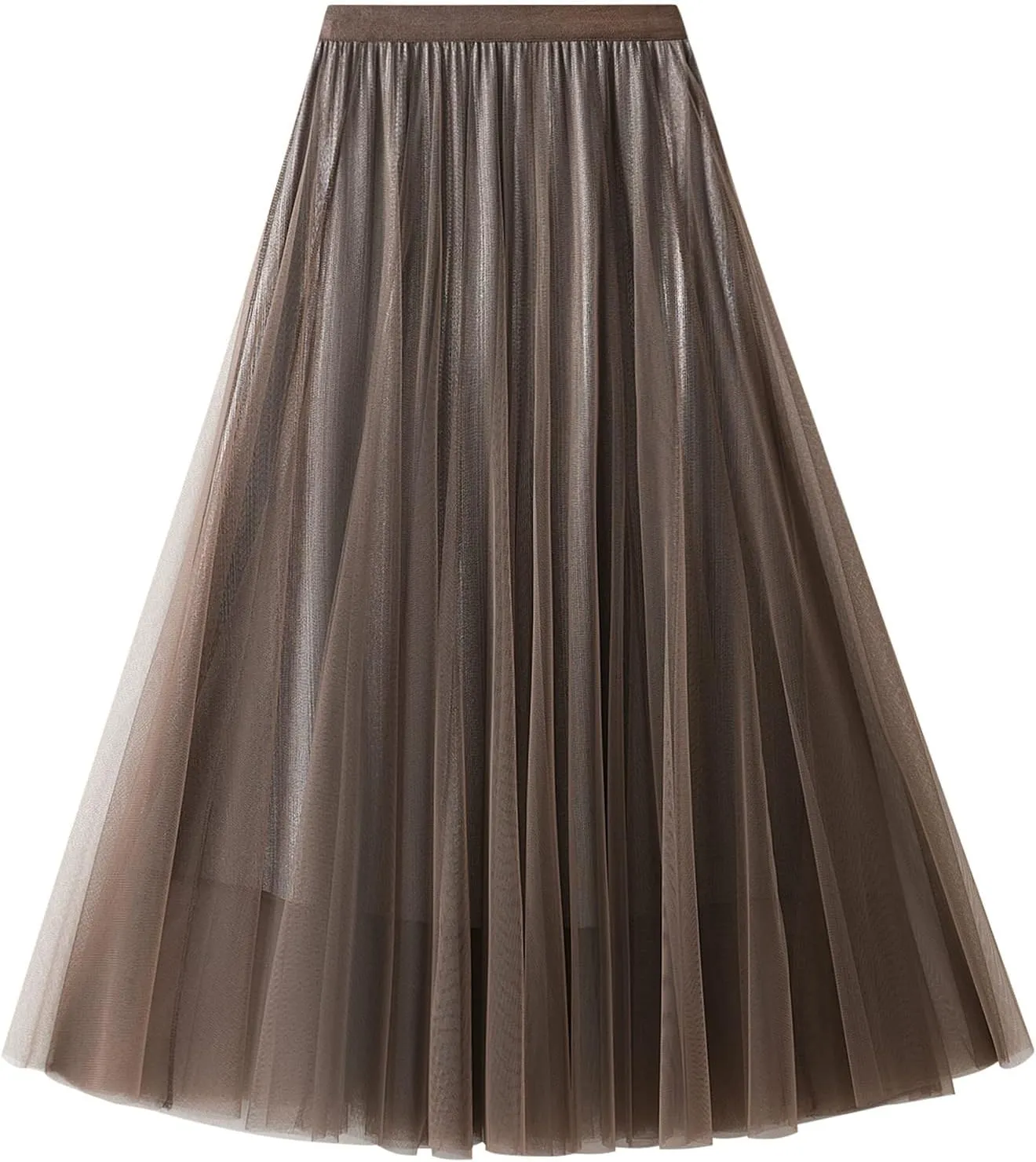Women's Tulle Skirt Layered Pleated Mesh High Elastic Waist Skirt Flowy A-line Midi Skirt Prom Party Skirt