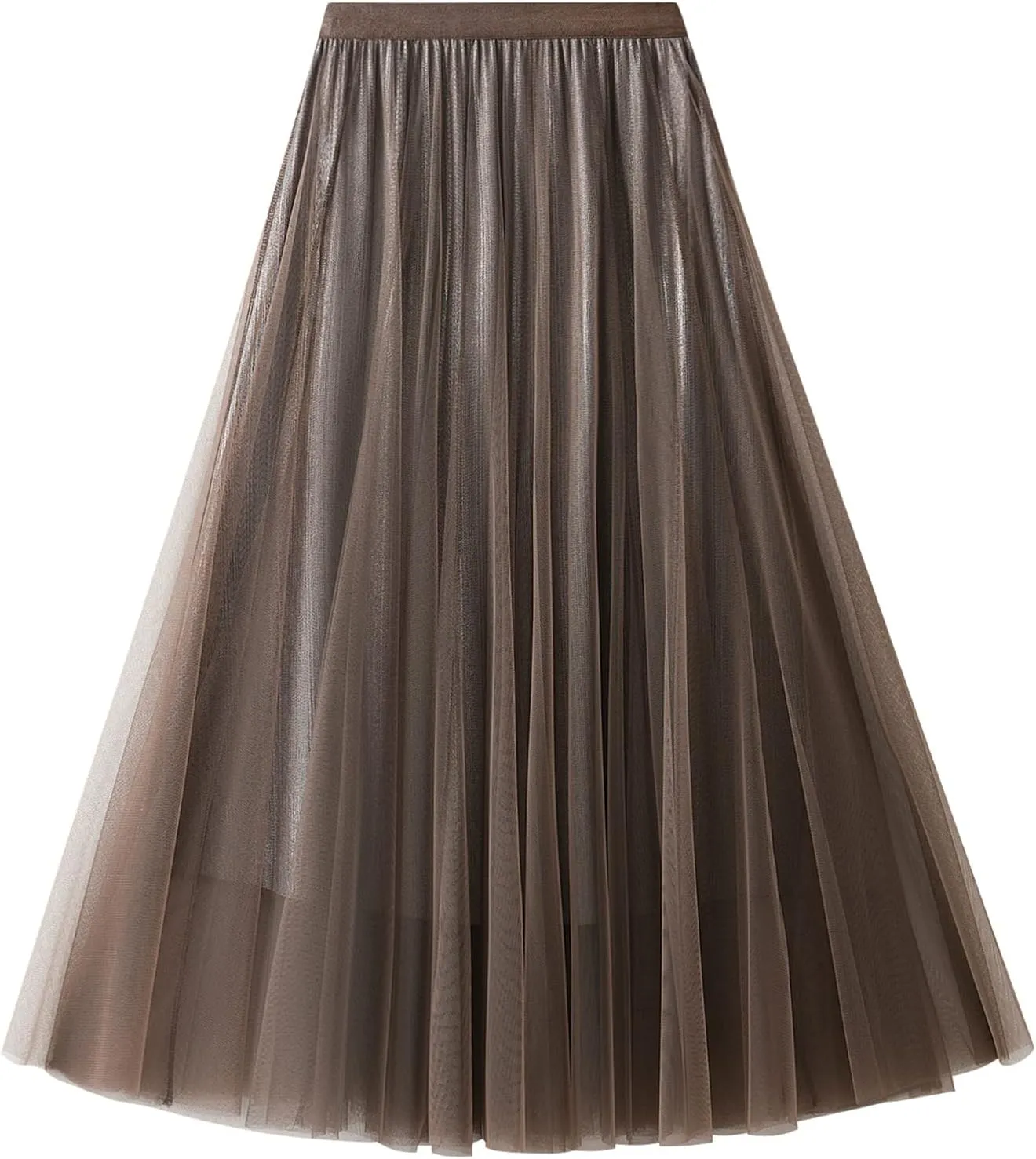 Women's Tulle Skirt Layered Pleated Mesh High Elastic Waist Skirt Flowy A-line Midi Skirt Prom Party Skirt