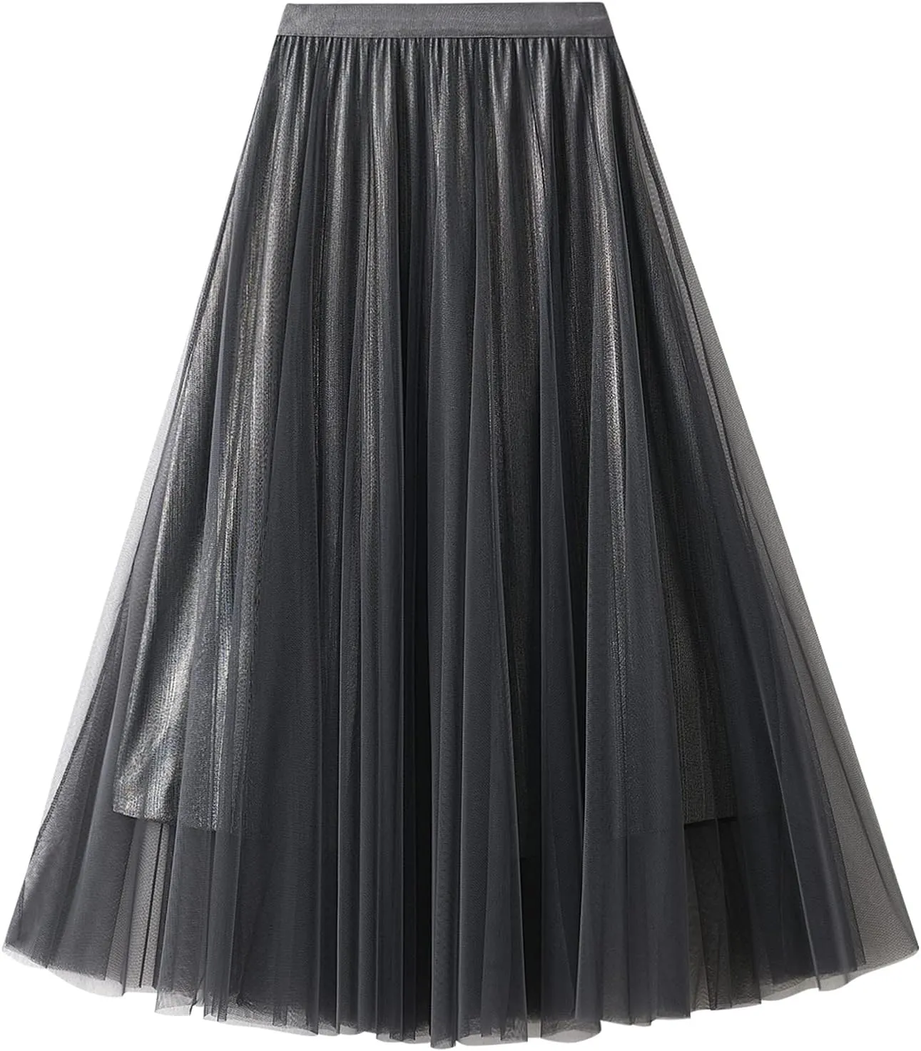 Women's Tulle Skirt Layered Pleated Mesh High Elastic Waist Skirt Flowy A-line Midi Skirt Prom Party Skirt