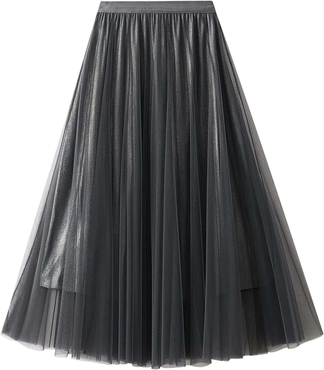 Women's Tulle Skirt Layered Pleated Mesh High Elastic Waist Skirt Flowy A-line Midi Skirt Prom Party Skirt