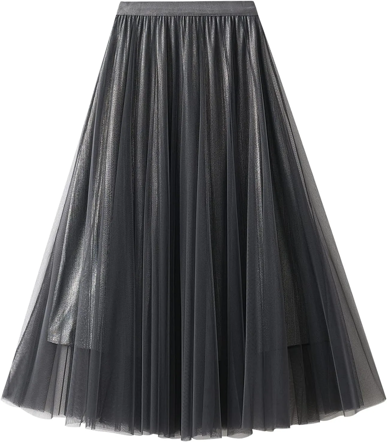 Women's Tulle Skirt Layered Pleated Mesh High Elastic Waist Skirt Flowy A-line Midi Skirt Prom Party Skirt