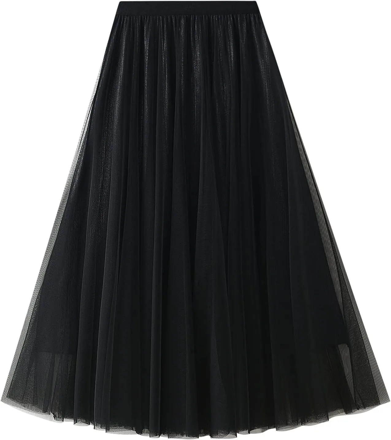 Women's Tulle Skirt Layered Pleated Mesh High Elastic Waist Skirt Flowy A-line Midi Skirt Prom Party Skirt