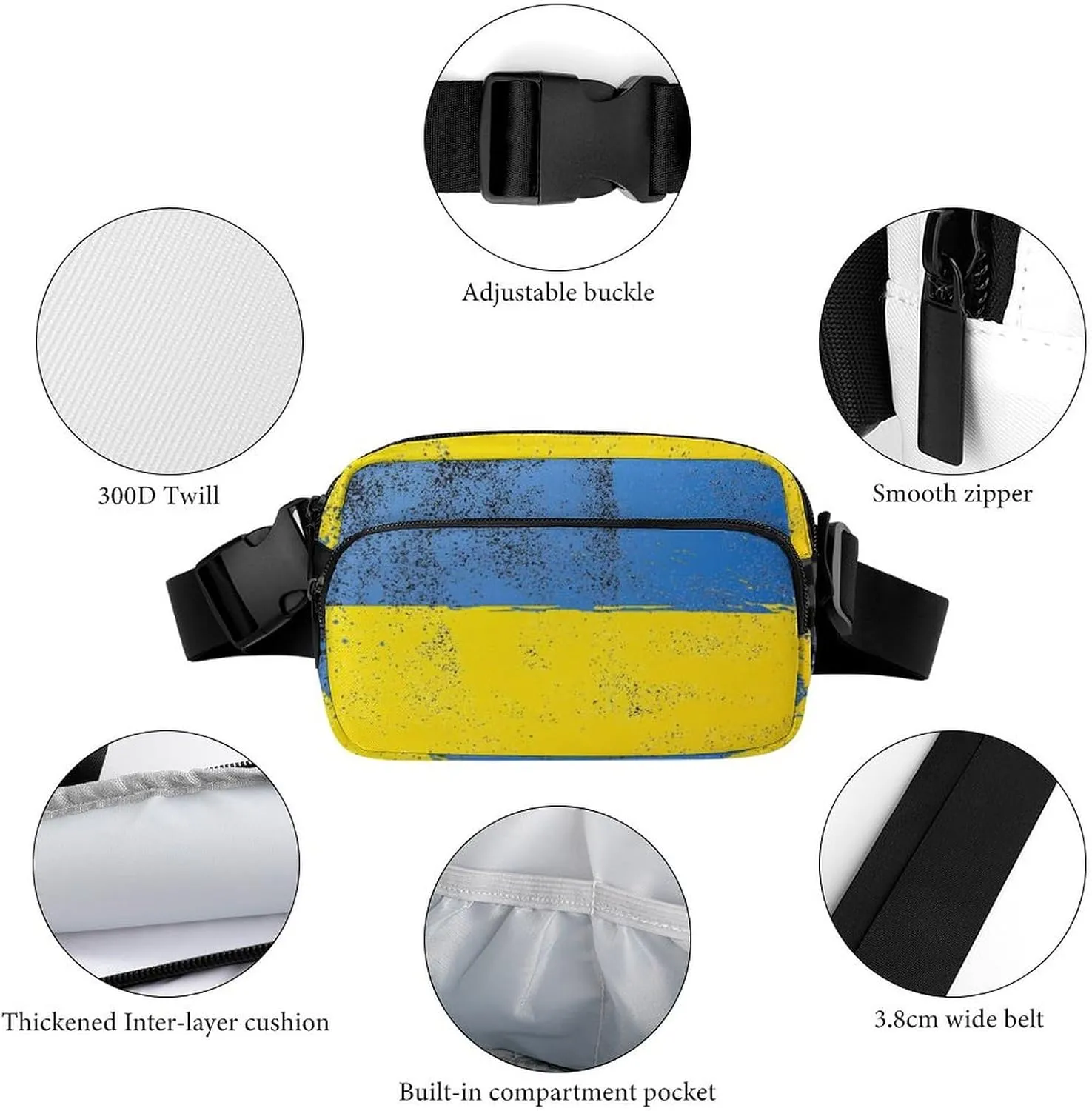 Womens Water-Resistant Waist Pack Compatible with Abstract Artistic Ukrainian Flag - Running/Travel Belt Bag with Adjustable Strap