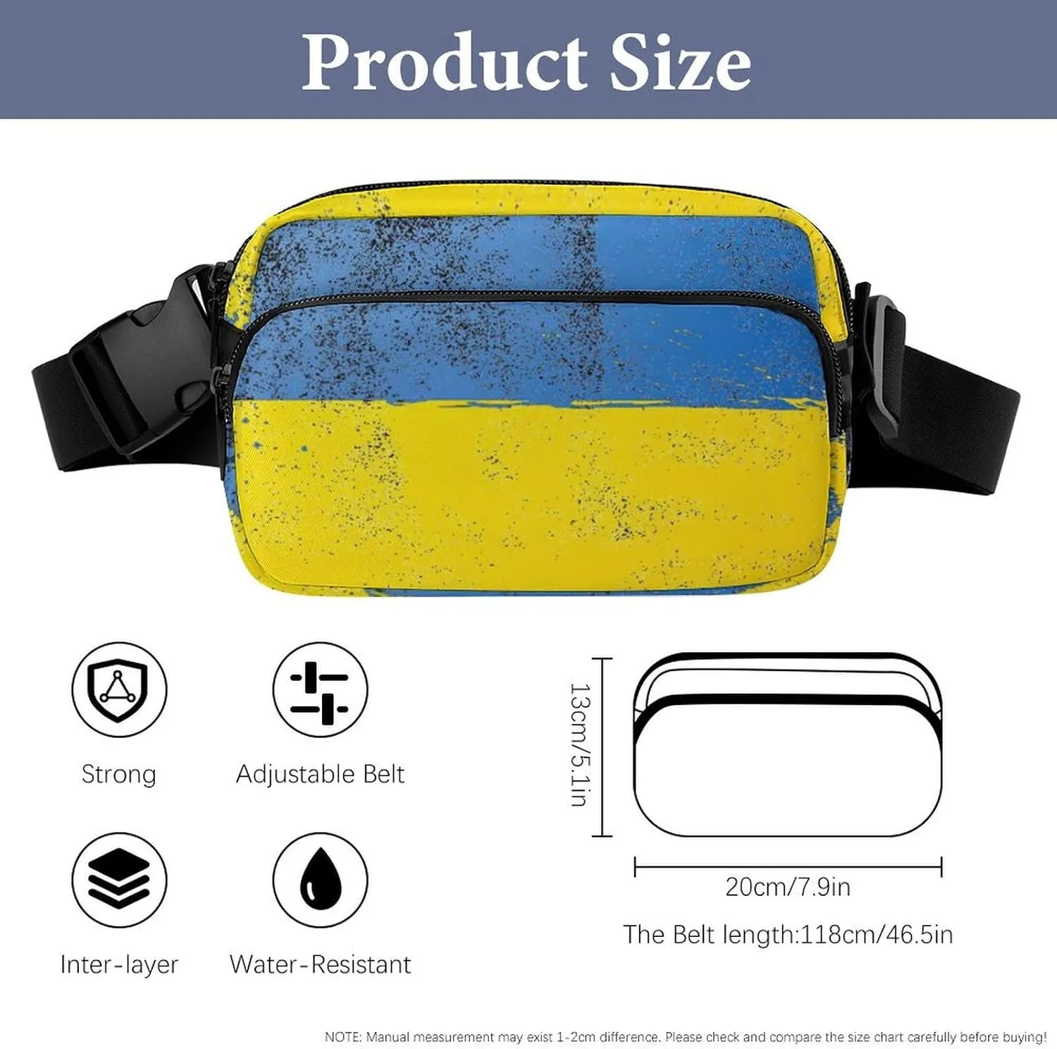 Womens Water-Resistant Waist Pack Compatible with Abstract Artistic Ukrainian Flag - Running/Travel Belt Bag with Adjustable Strap