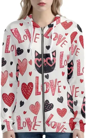 Womens Zip Up Hoodie Unique Graphic Long Sleeve Hooded Sweatshirt Pocket Loose Fit Winter Fall Clothes