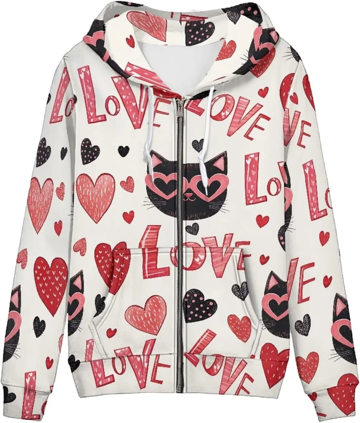 Womens Zip Up Hoodie Unique Graphic Long Sleeve Hooded Sweatshirt Pocket Loose Fit Winter Fall Clothes