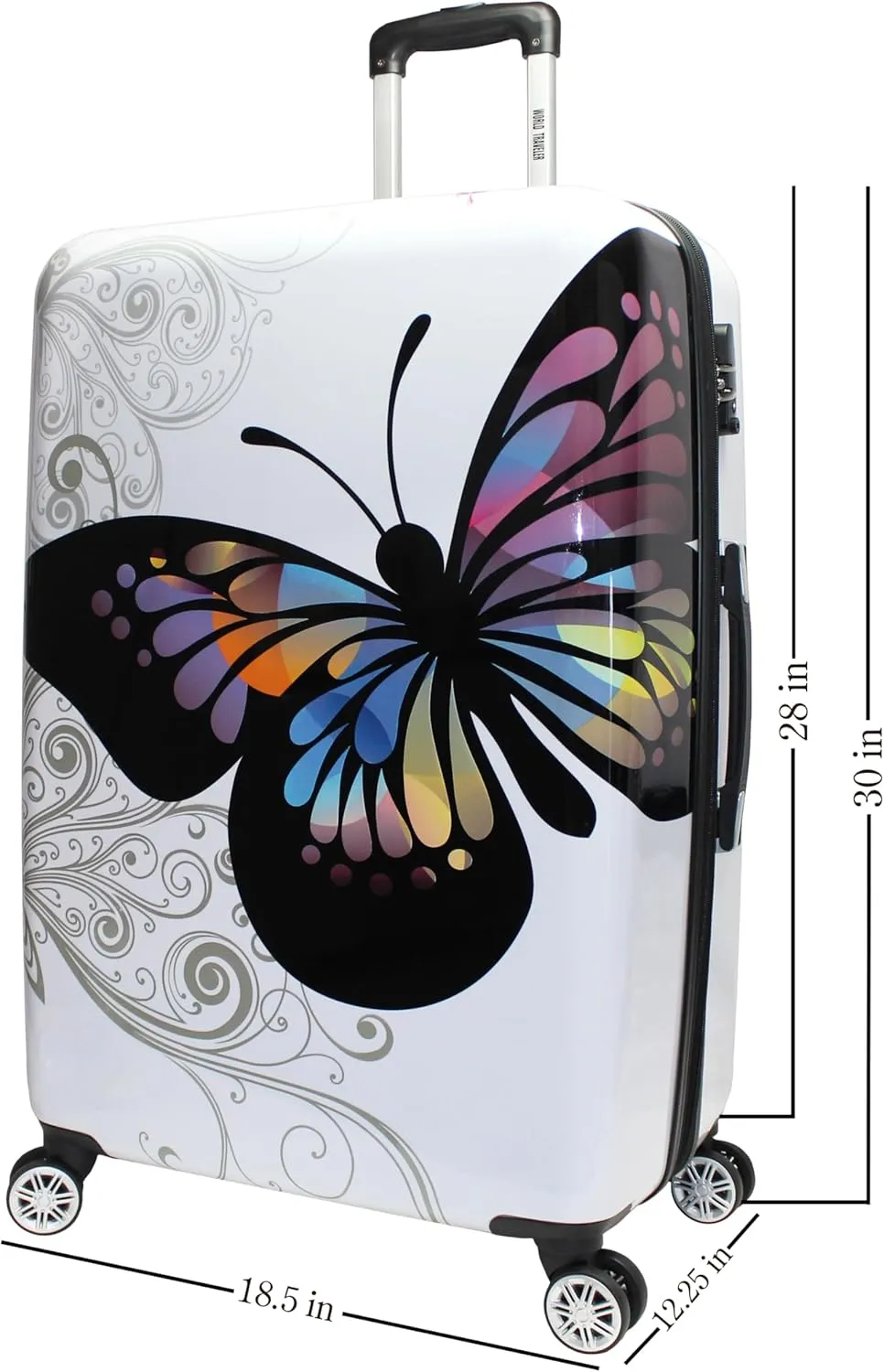 World Traveler Butterfly Polycarbonate Hardside Expandable Spinner Luggage, 28-inch
