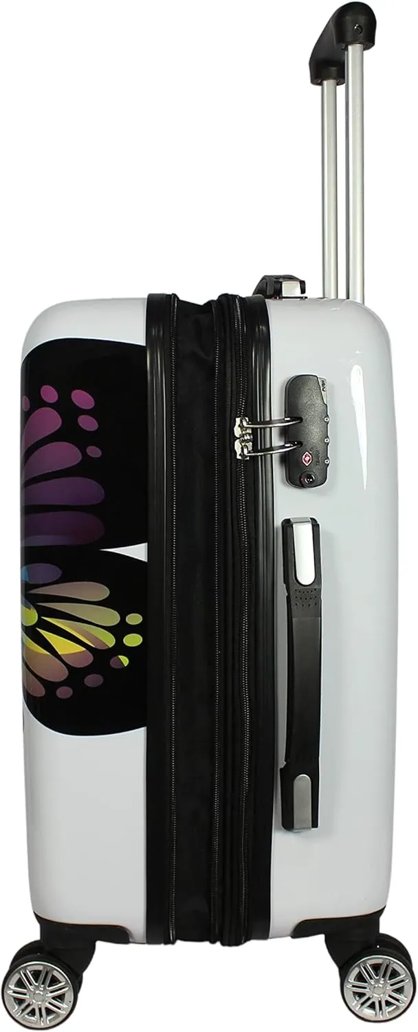 World Traveler VentureX Airline Approved Luggage  Lightweight Hardside Suitcase with Spinner Wheels, Butterfly, 2-Piece Carry-On Set