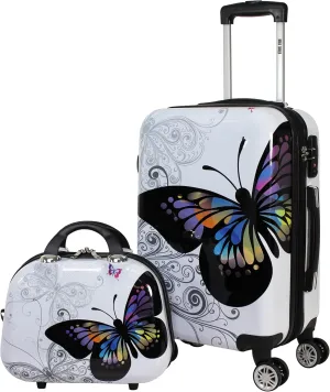 World Traveler VentureX Airline Approved Luggage  Lightweight Hardside Suitcase with Spinner Wheels, Butterfly, 2-Piece Carry-On Set