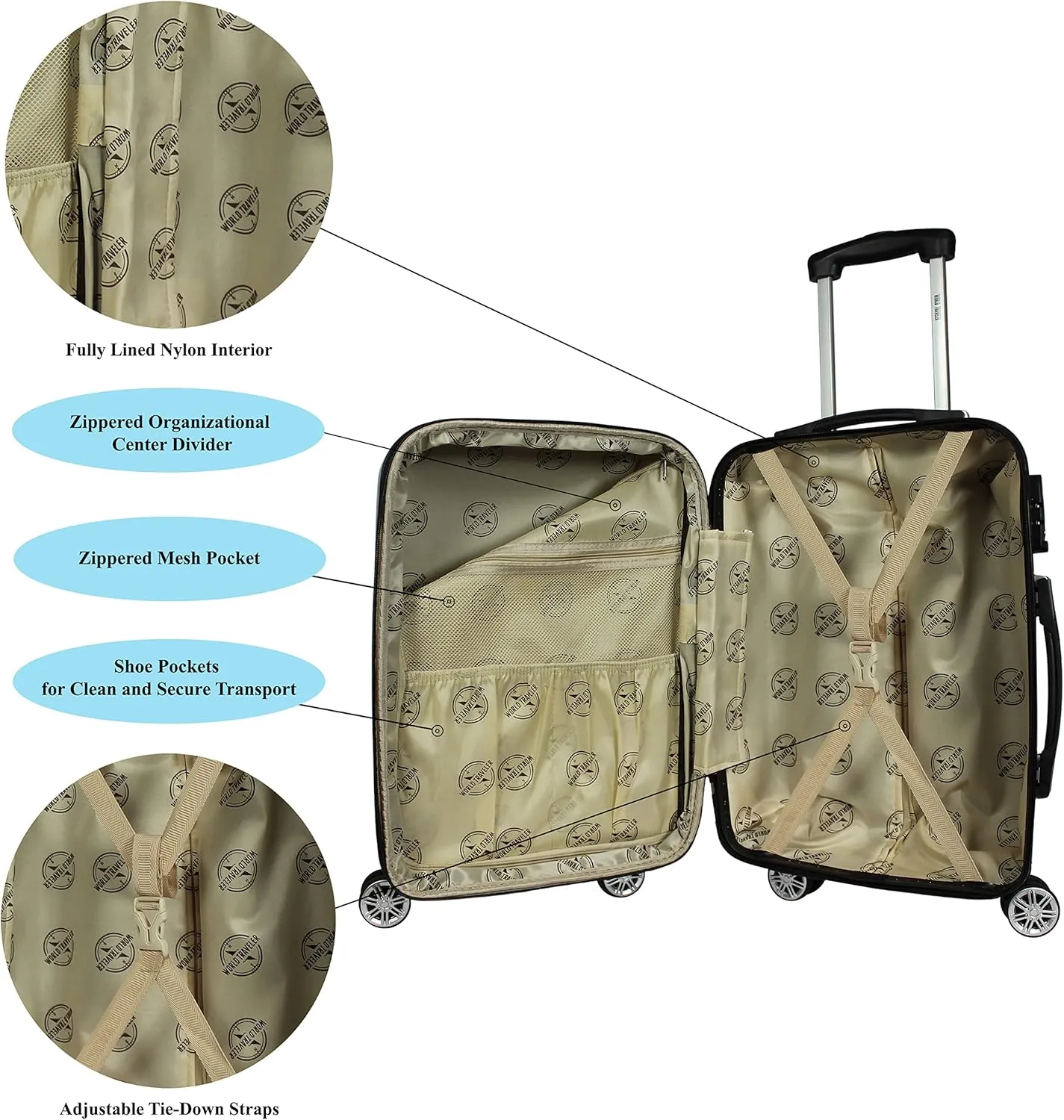World Traveler VentureX Airline Approved Luggage  Lightweight Hardside Suitcase with Spinner Wheels, Butterfly, 2-Piece Carry-On Set