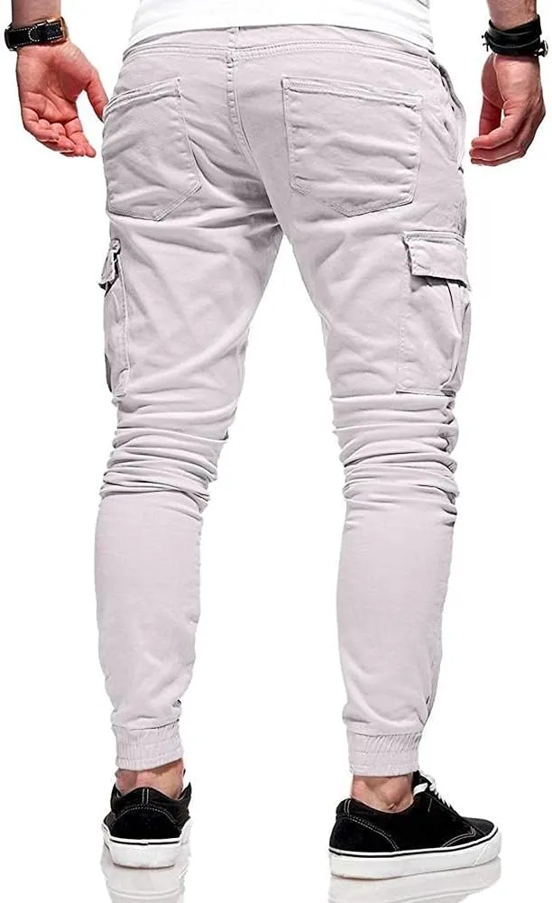 WUAI Mens Hiking Cargo Pants Slim Fit Stretch Outdoors Jogger Sweatpants Casual Elastic Waist Chino Lounge Trousers