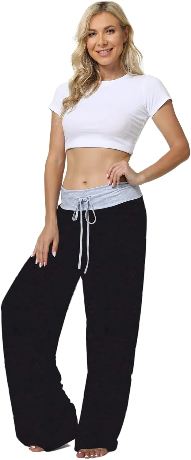 X-Image Women's Comfy Pajama Lounge Pants Floral Print Drawstring Jogger Wide Leg Athletic Pants
