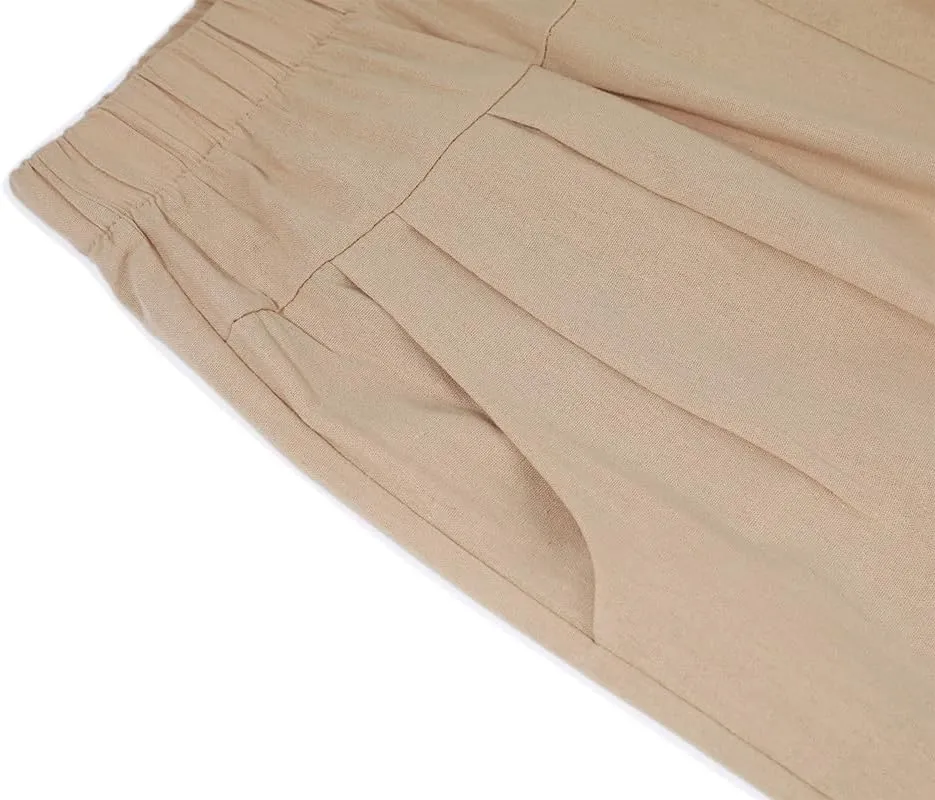 yoeasy Women's Linen Ankle Capris Trousers Loose Comfy Lounge Elastic Waist Pants with Pockets