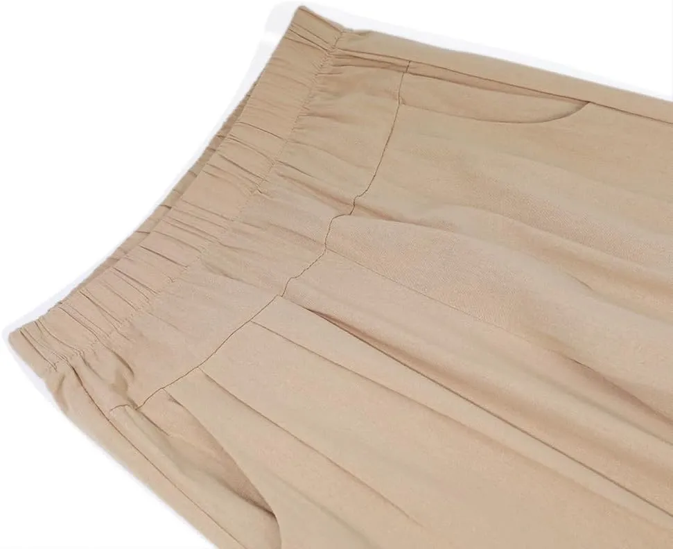 yoeasy Women's Linen Ankle Capris Trousers Loose Comfy Lounge Elastic Waist Pants with Pockets