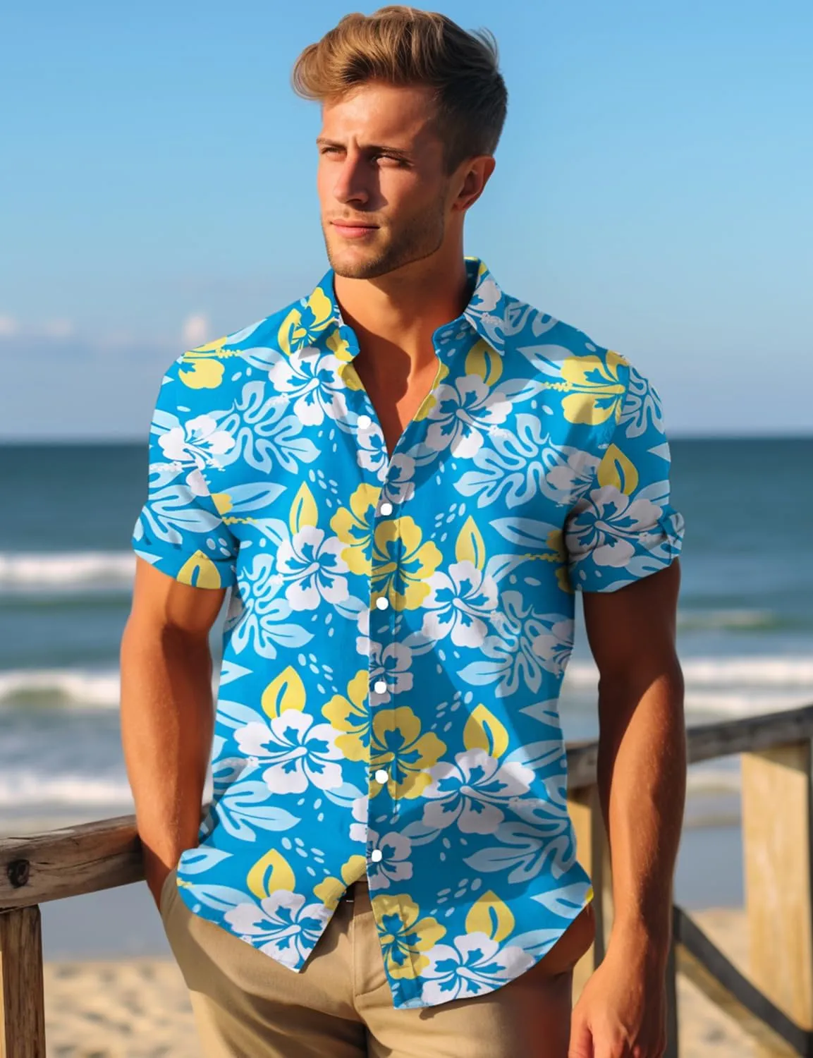 Yoimira Mens Hawaiian Shirts Short Sleeve,Print Mens Casual Button Down Floral Summer Beach Shirt