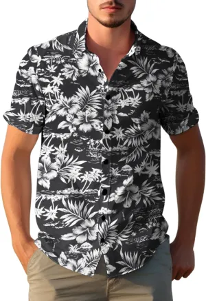 Yoimira Mens Hawaiian Shirts Short Sleeve,Print Mens Casual Button Down Floral Summer Beach Shirt