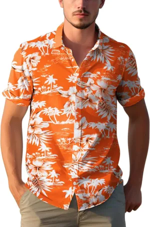 Yoimira Mens Hawaiian Shirts Short Sleeve,Print Mens Casual Button Down Floral Summer Beach Shirt