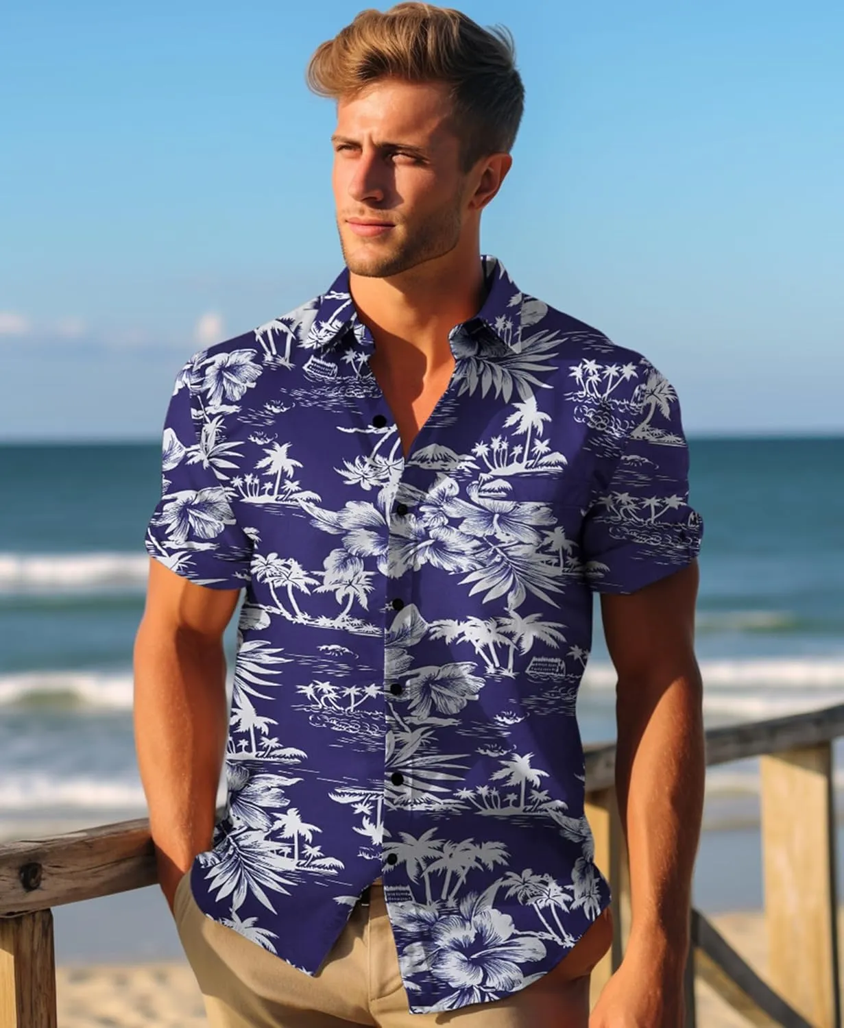 Yoimira Mens Hawaiian Shirts Short Sleeve,Print Mens Casual Button Down Floral Summer Beach Shirt