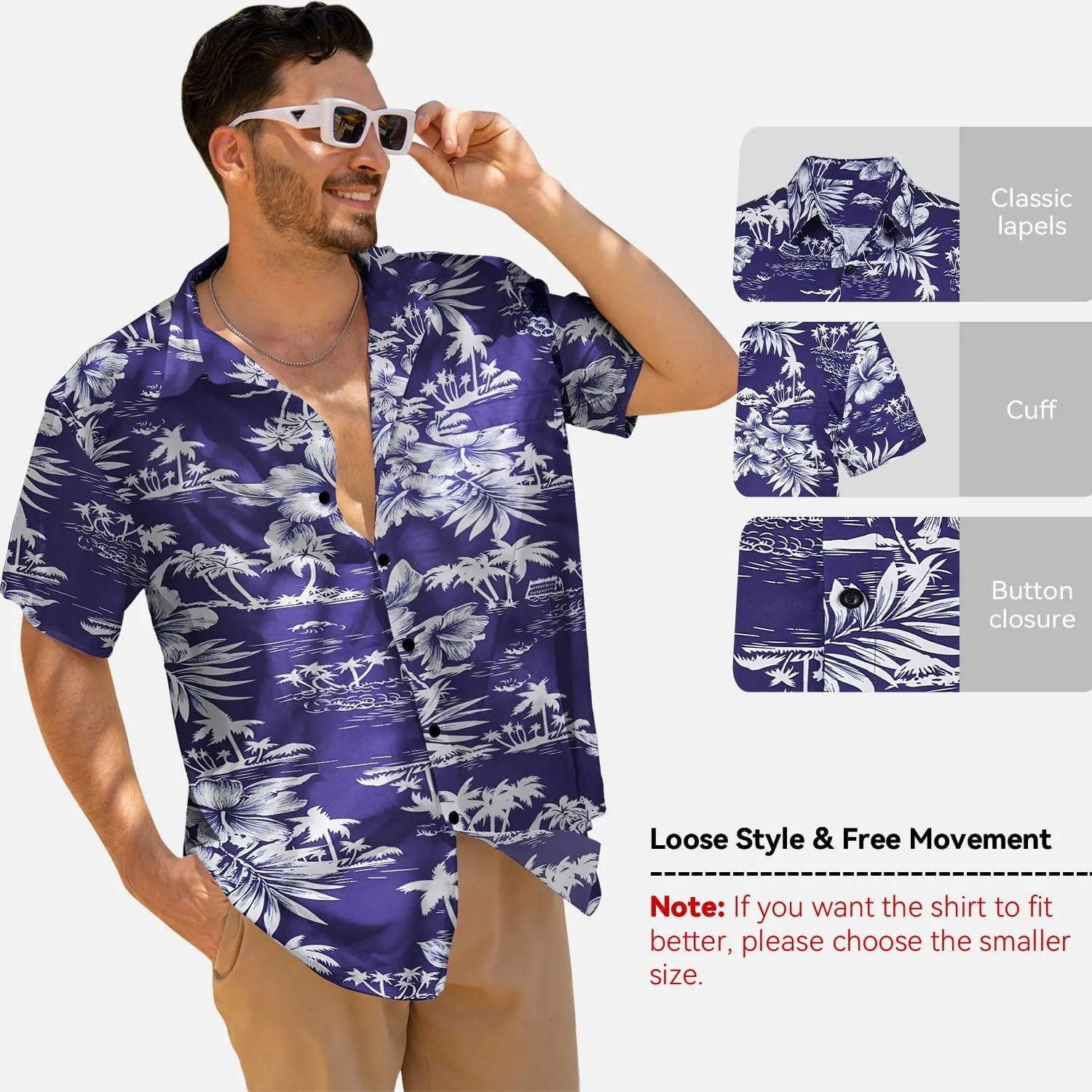 Yoimira Mens Hawaiian Shirts Short Sleeve,Print Mens Casual Button Down Floral Summer Beach Shirt