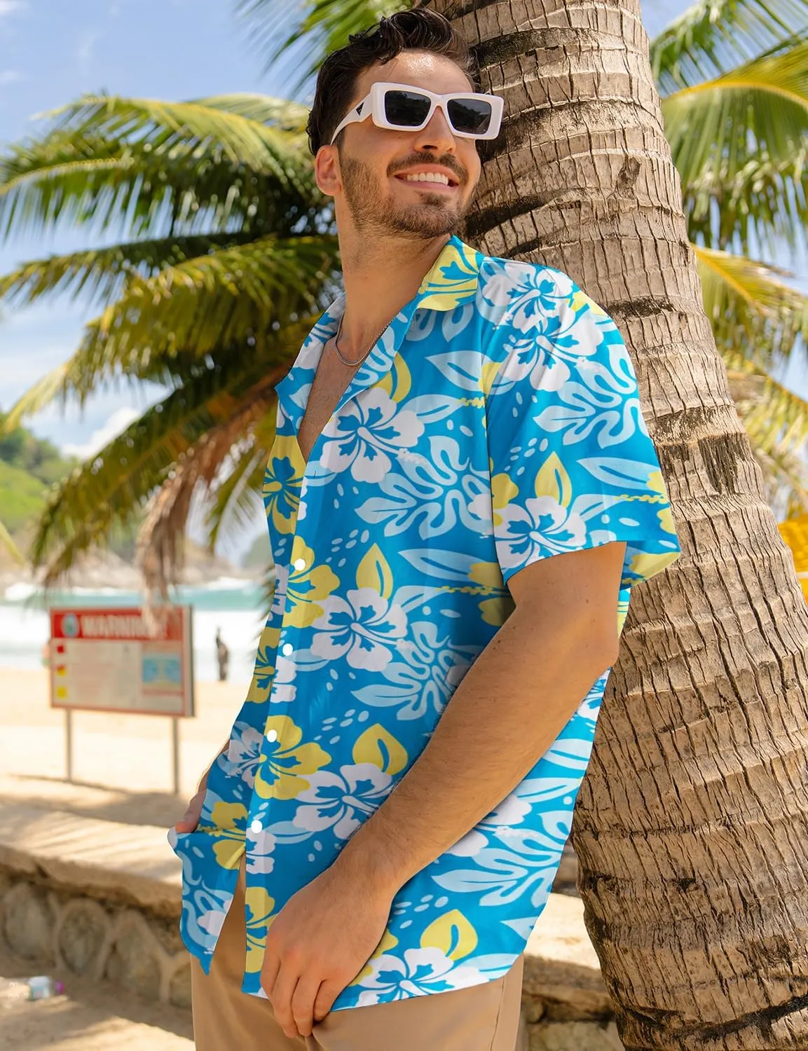 Yoimira Mens Hawaiian Shirts Short Sleeve,Print Mens Casual Button Down Floral Summer Beach Shirt