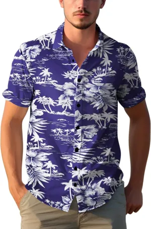 Yoimira Mens Hawaiian Shirts Short Sleeve,Print Mens Casual Button Down Floral Summer Beach Shirt