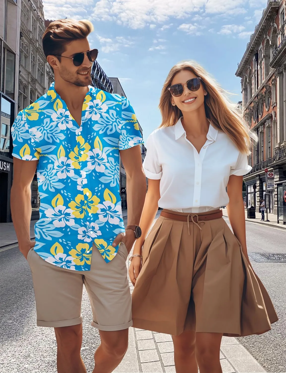 Yoimira Mens Hawaiian Shirts Short Sleeve,Print Mens Casual Button Down Floral Summer Beach Shirt