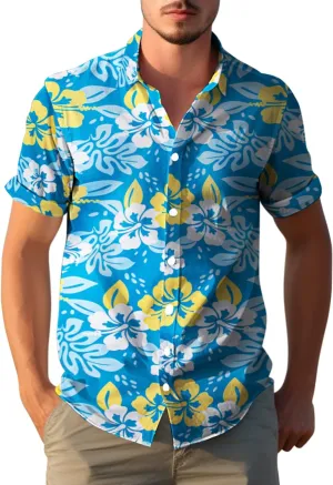 Yoimira Mens Hawaiian Shirts Short Sleeve,Print Mens Casual Button Down Floral Summer Beach Shirt