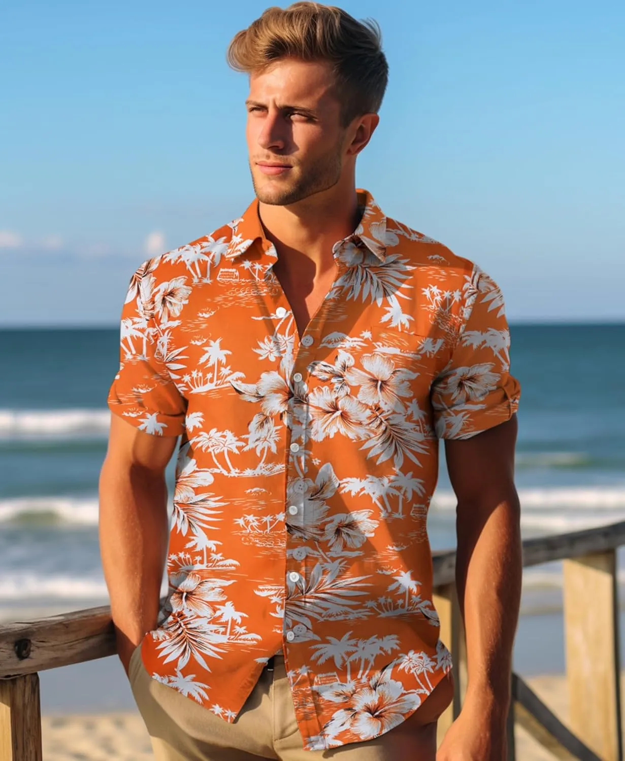 Yoimira Mens Hawaiian Shirts Short Sleeve,Print Mens Casual Button Down Floral Summer Beach Shirt