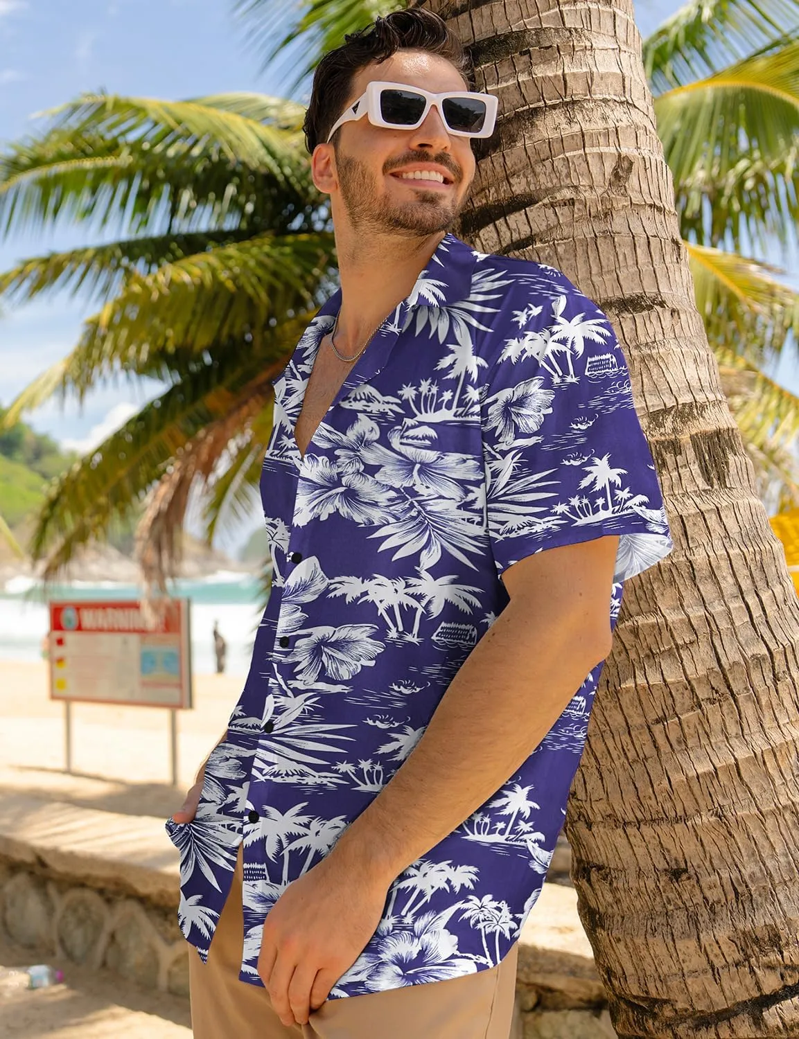 Yoimira Mens Hawaiian Shirts Short Sleeve,Print Mens Casual Button Down Floral Summer Beach Shirt